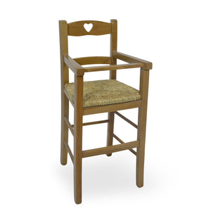 Sediolone in legno noce chiaro con seduta in paglia