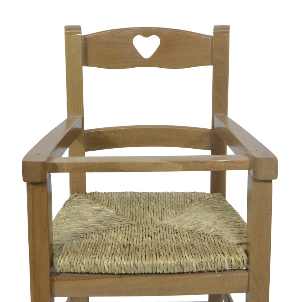 Sediolone in legno noce chiaro con seduta in paglia