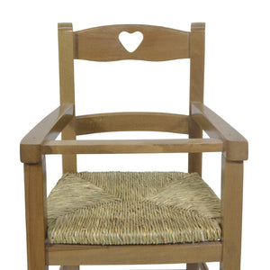 Sediolone in legno noce chiaro con seduta in paglia