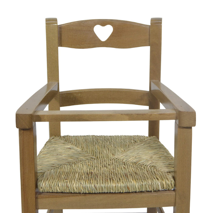 Sediolone in legno noce chiaro con seduta in paglia
