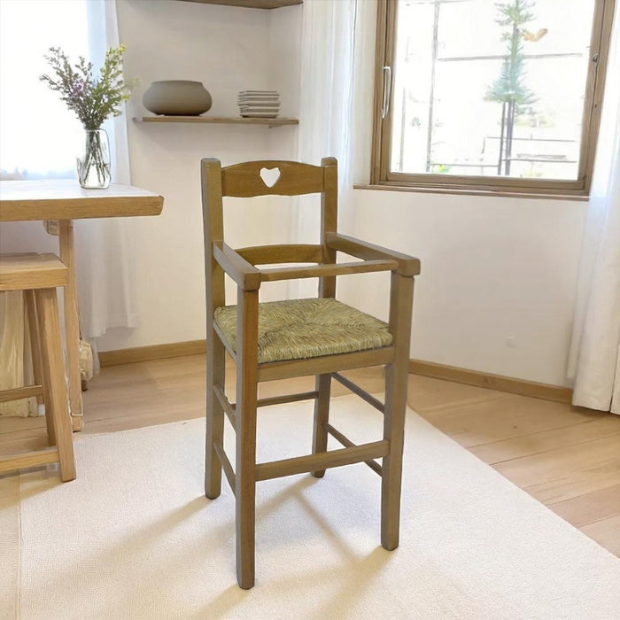 Sediolone in legno noce chiaro con seduta in paglia