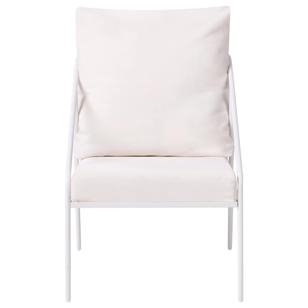 Set da giardino in metallo bianco con cuscini in cotone per 4 persone con rivestimenti sfoderabili Poltrone Divano Tavolino Moderno