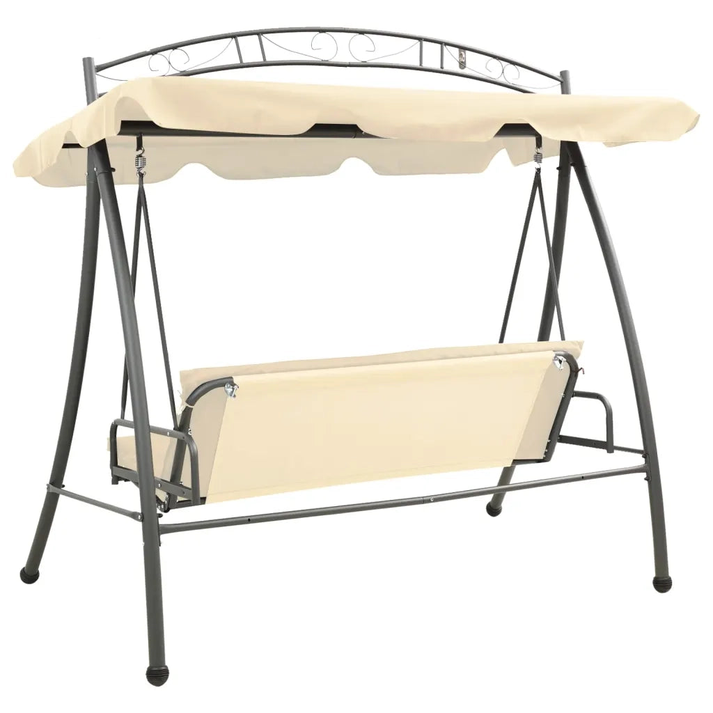 Panchina a Dondolo Convertibile con Baldacchino Bianco Sabbia 43241