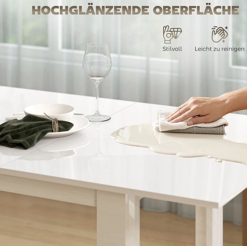 Tavolo da pranzo allungabile in MDF bianco lucido 120-160 cm