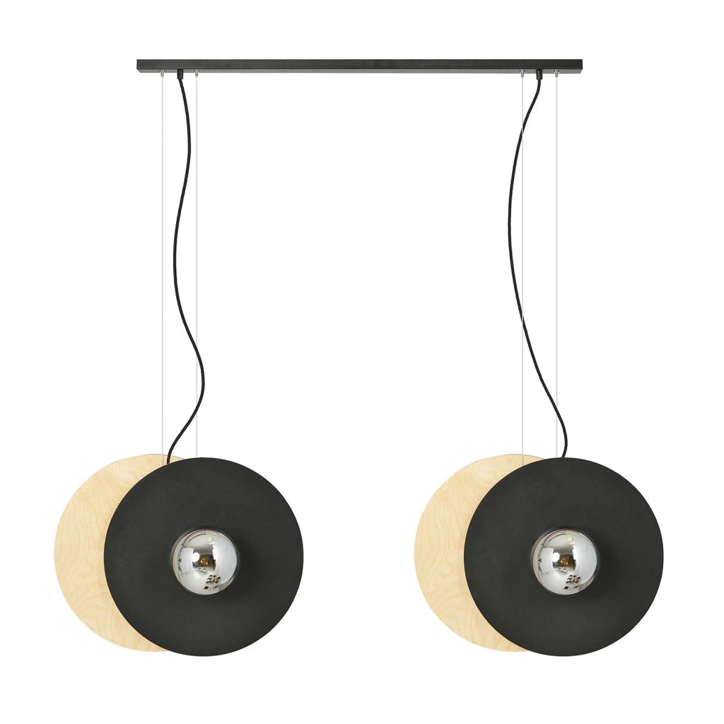 Sospensione Minimal Nordica Brigid 4 Luci In Acciaio Nero E Legno Vetro Fumè