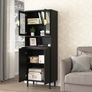 OKWISH Libreria Contenitore con Ante in Vetro Temperato e Ripiani, per Soggiorno Ufficio Bagno, MDF, Nero