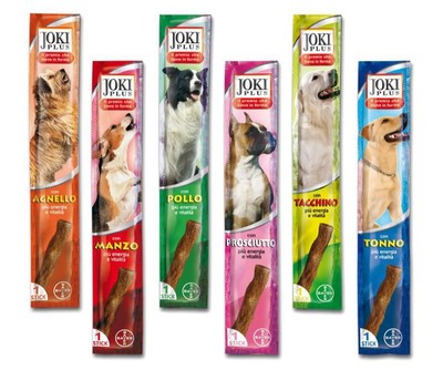 10 BARRETTE BARRETTA SNACK JOKI PLUS CANE BAYER AL GUSTO DI CARNE O PESCE