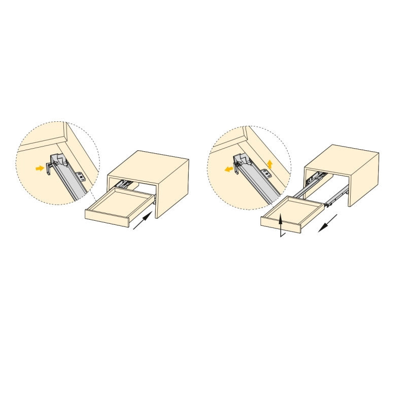 Set di guide per cassetti a scomparsa Silver, estrazione totale, push, profondità 250 mm, Acciaio, Zincato bianco