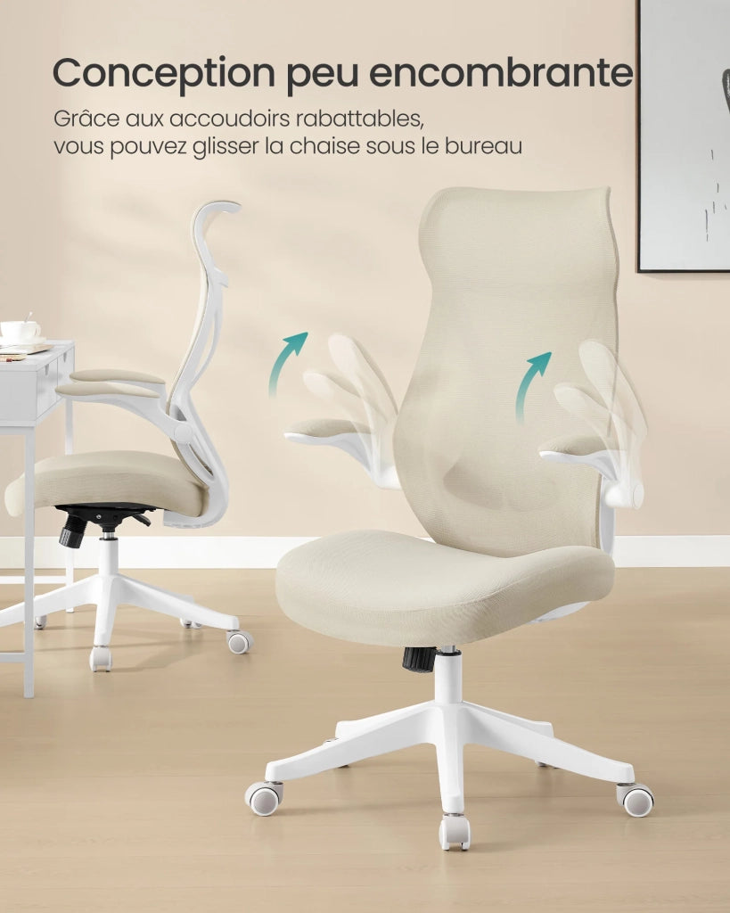 Sedia da ufficio ergonomica schienale regolabile in altezza braccioli pieghevoli girevole con poggiatesta portata 150 kg beige 12_0004859