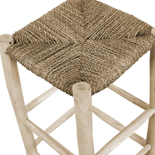 Sgabello Bar 35x35xh65 cm in Legno con Seduta Impagliata Naturale
