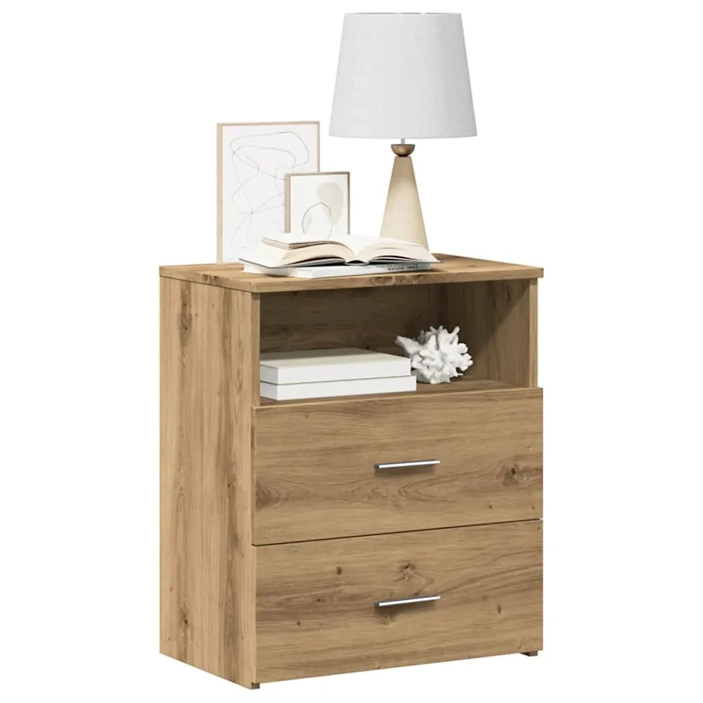 Set di 2 Comodini | Armadio da Notte | Mobiletto da notte Rovere Artigianale 50x32x60cm in Legno Multistrato