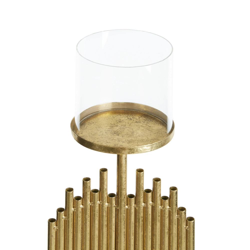 Portacandele moderno in metallo e vetro color oro 47 cm Nias ideale per interno ed esterno