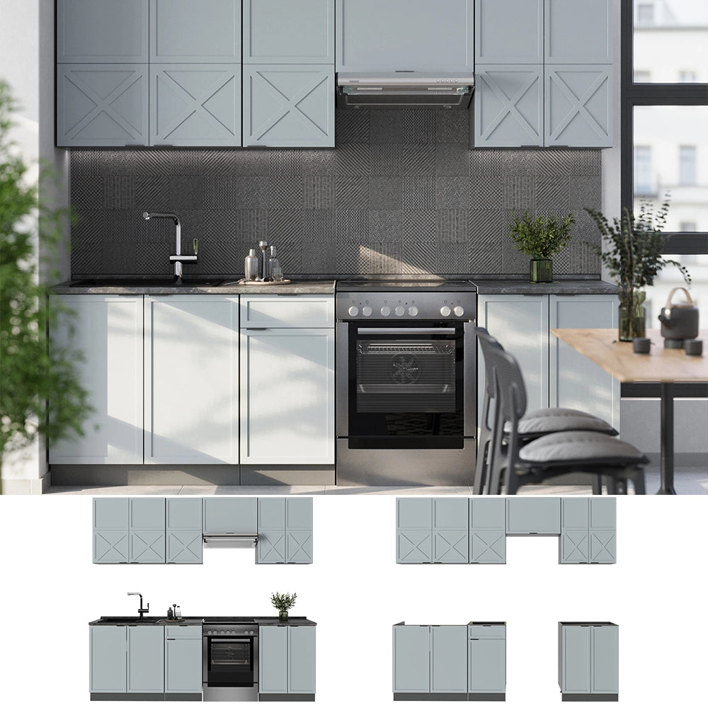 Cucina componibile Fame-Line Blu-grigio chiaro/Antracite 240 cm, PL Rovere Vicco