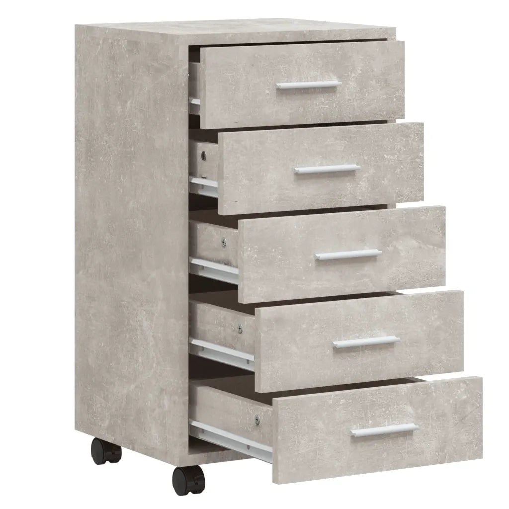 Mobiletto a cassetti moderno con rotelle 33 x 38 x 63 cm pratico e versatile in legno composito grigio cemento 02_0047077