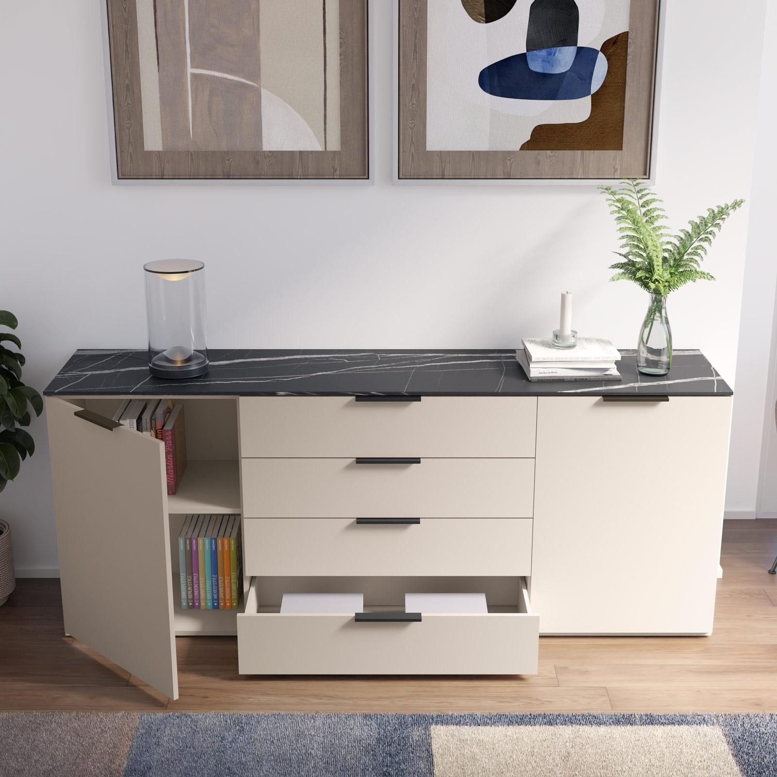 MADIA BRINA 200X44,5XH81CM CASHMERE/MARMO NERO.