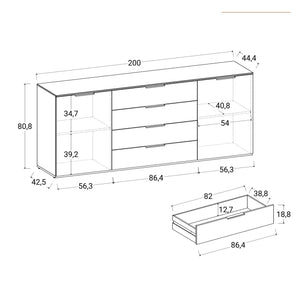MADIA BRINA 200X44,5XH81CM CASHMERE/MARMO NERO.