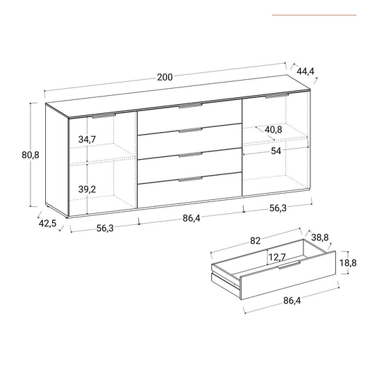 MADIA BRINA 200X44,5XH81CM CASHMERE/MARMO NERO.