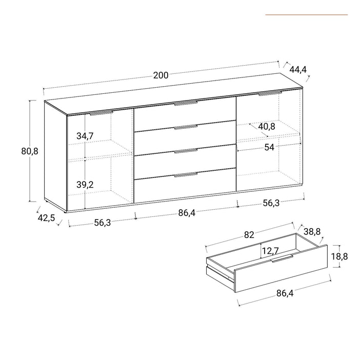 MADIA BRINA 200X44,5XH81CM CASHMERE/MARMO NERO.