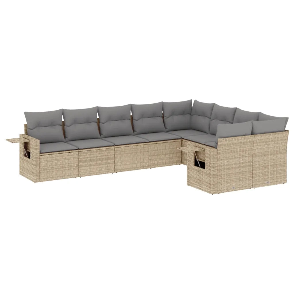Set Divano da Giardino 9 pz con Cuscini Beige in Polyrattan