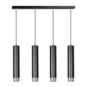 Lampadario 4 Luci Brunilde In Acciaio Nero E Tubolari In Nero E Cromo