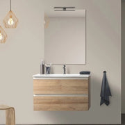 Mobile bagno sospeso 80 cm rovere miele con lavabo e specchio tondo Master