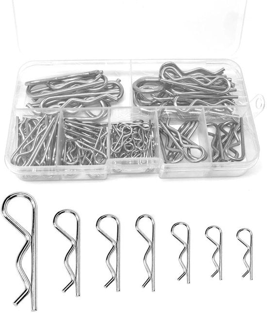 Set di clip R-Clip per penna a scomparsa, 304 clip in acciaio inox RVS in 7 dimensioni con scatola di conservazione per auto, tagliaerba, motori, macchine, rimessa e riparazione di officina