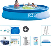 Piscina Rond Opblaasbar Easy Set - 396 x 84 cm - Blu - Inclusa Vela Solare - Kit Manutenzione - Pomp Filtro Piscina - Filtro - Telo da Terra - Set Pulizia - Scala - Piscina per Piedi