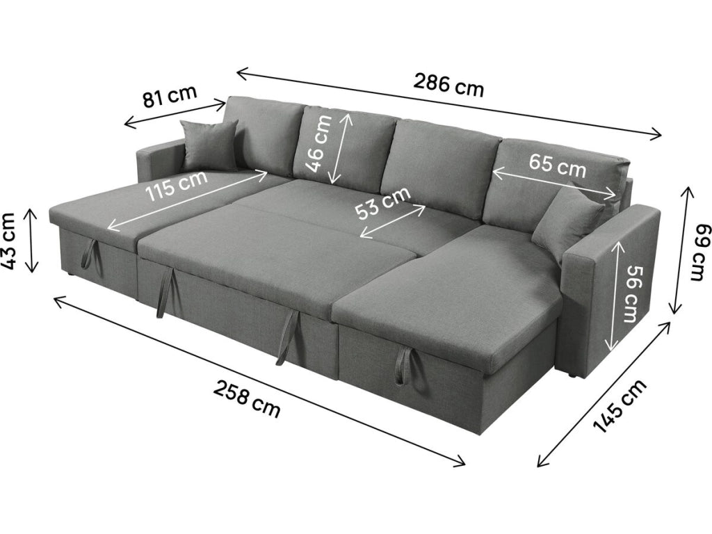 Divano letto angolare panoramico "Alain" in tessuto - 4 posti - Grigio