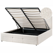 Letto ottomano bianco sporco bouclé 140x200 cm con testiera sollevabile e base a doghe Design moderno
