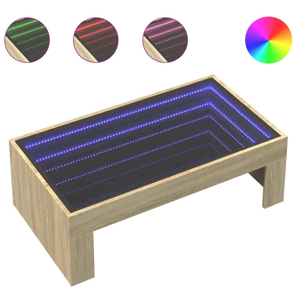 vidaXL Tavolino da Salotto con LED Infinity Rovere Sonoma 90x50x30 cm