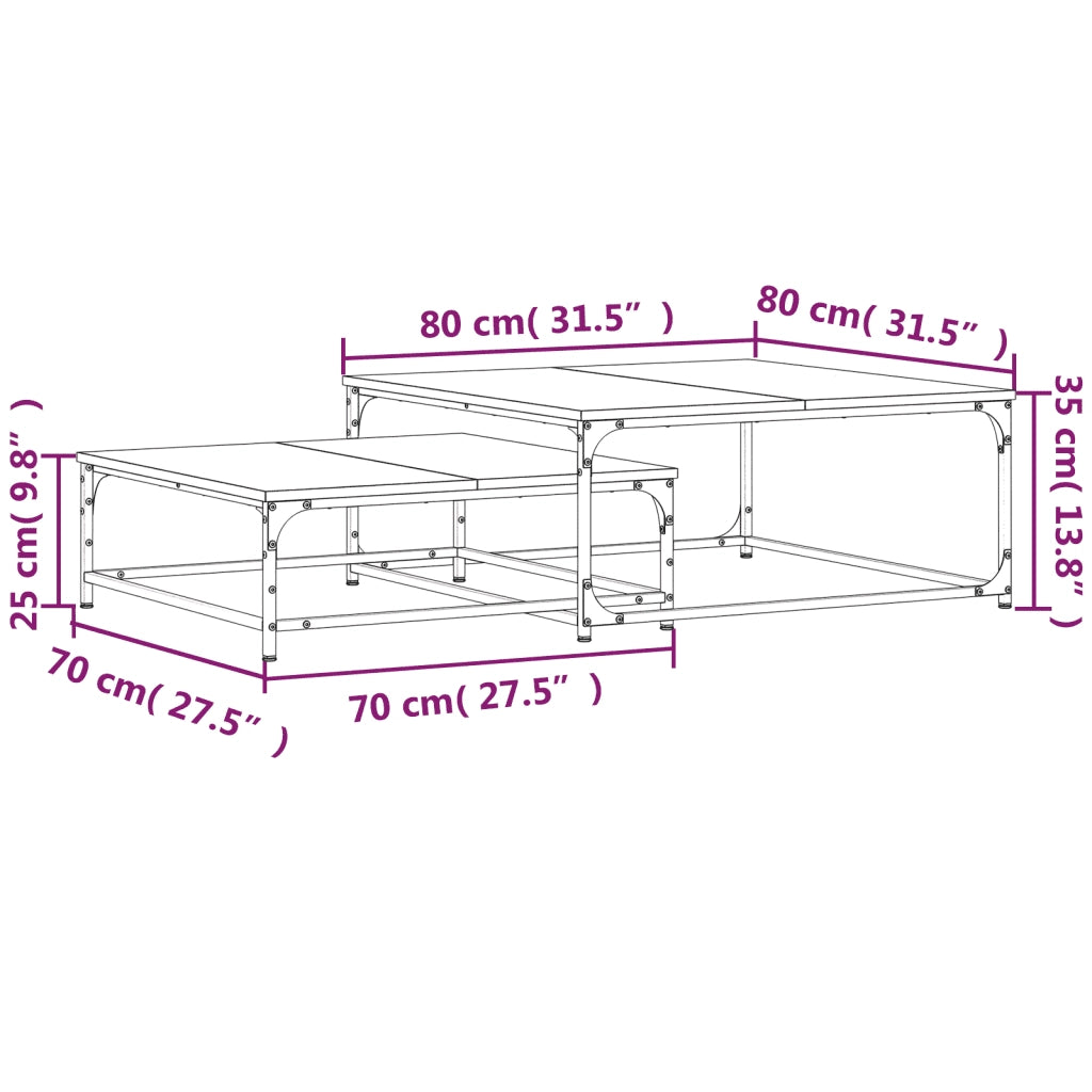 Tavolini Salotto Impilabili 2pz Grigio Sonoma Legno Multistrato 832821