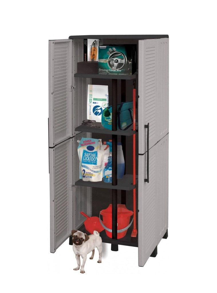 Mobile da Giardino Askan, Armadio da Esterno 3 Ripiani Made in Italy, 68x37x169h cm Grigio Chiaro