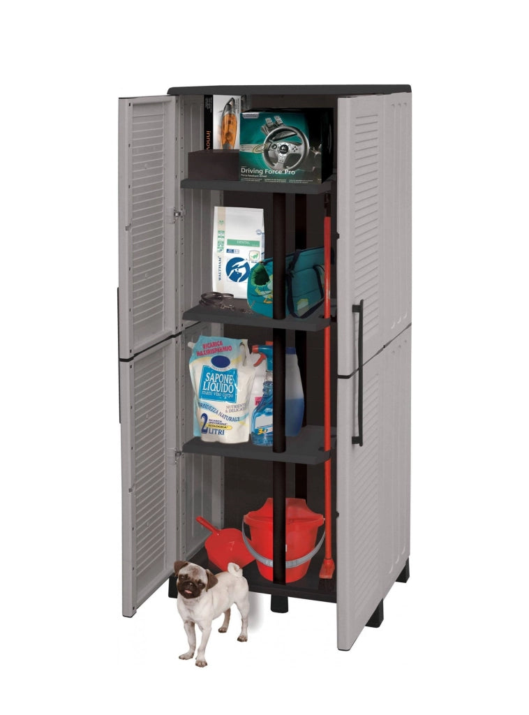 Mobile da Giardino Askan, Armadio da Esterno 3 Ripiani Made in Italy, 68x37x169h cm Grigio Chiaro