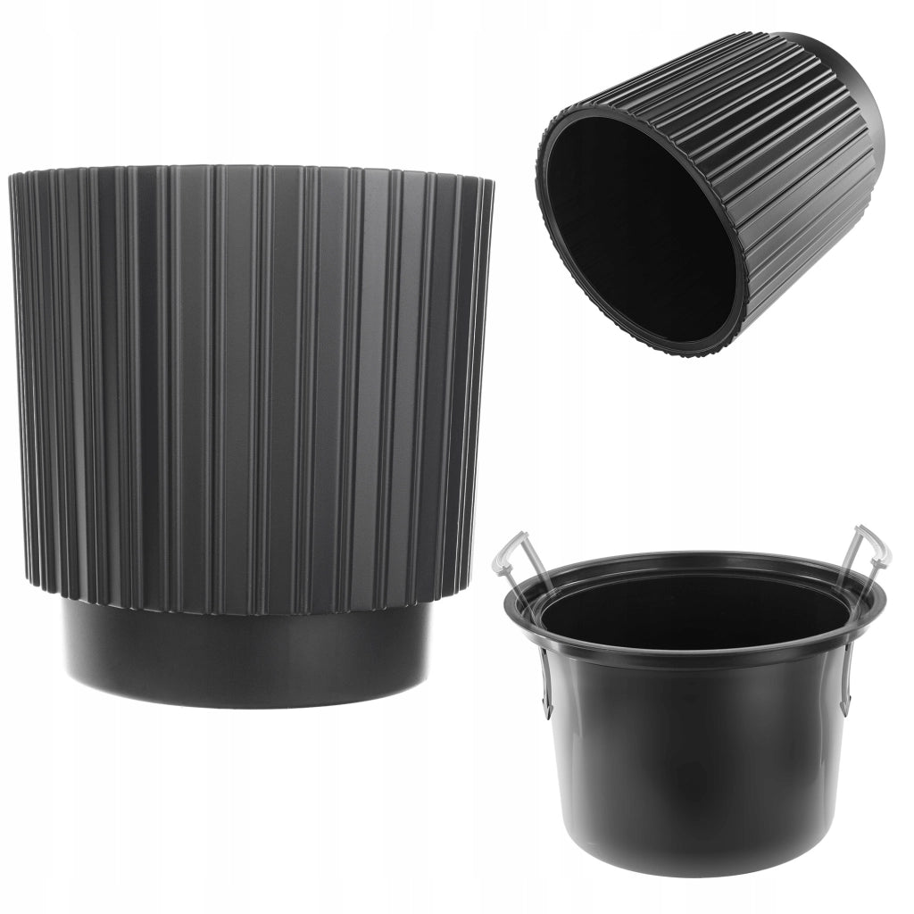 Vaso da fiori KADAX da 30 cm con coperchio e inserto, vaso da fiori in plastica nera