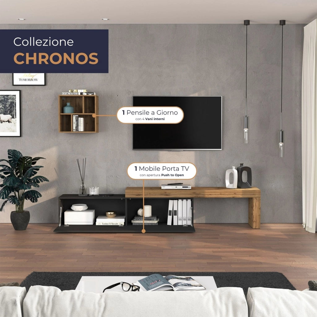 WHOUS Parete attrezzata Chronos set soggiorno antracite opaco e rovere 190/350x40 cm