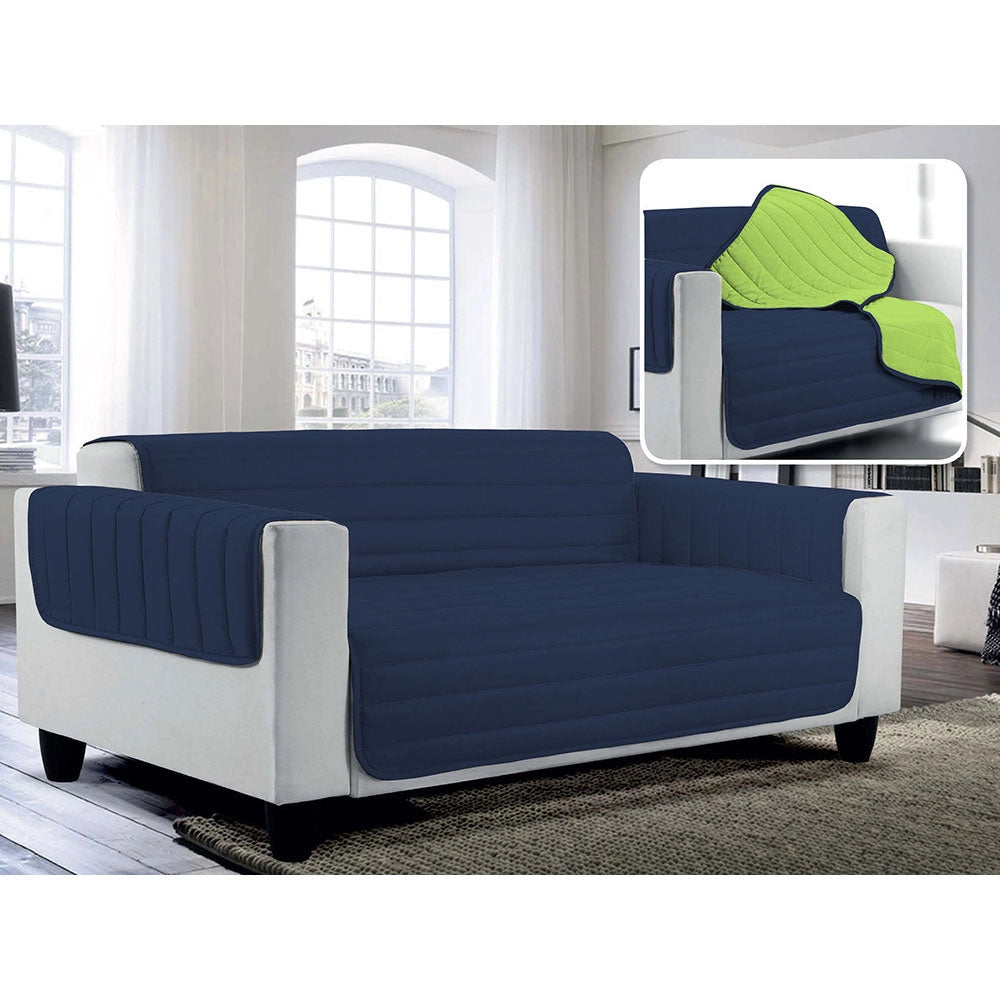 Copridivano Trapuntato in Microfibra Doubleface Blu Scuro/Verde Mela 1 Posto