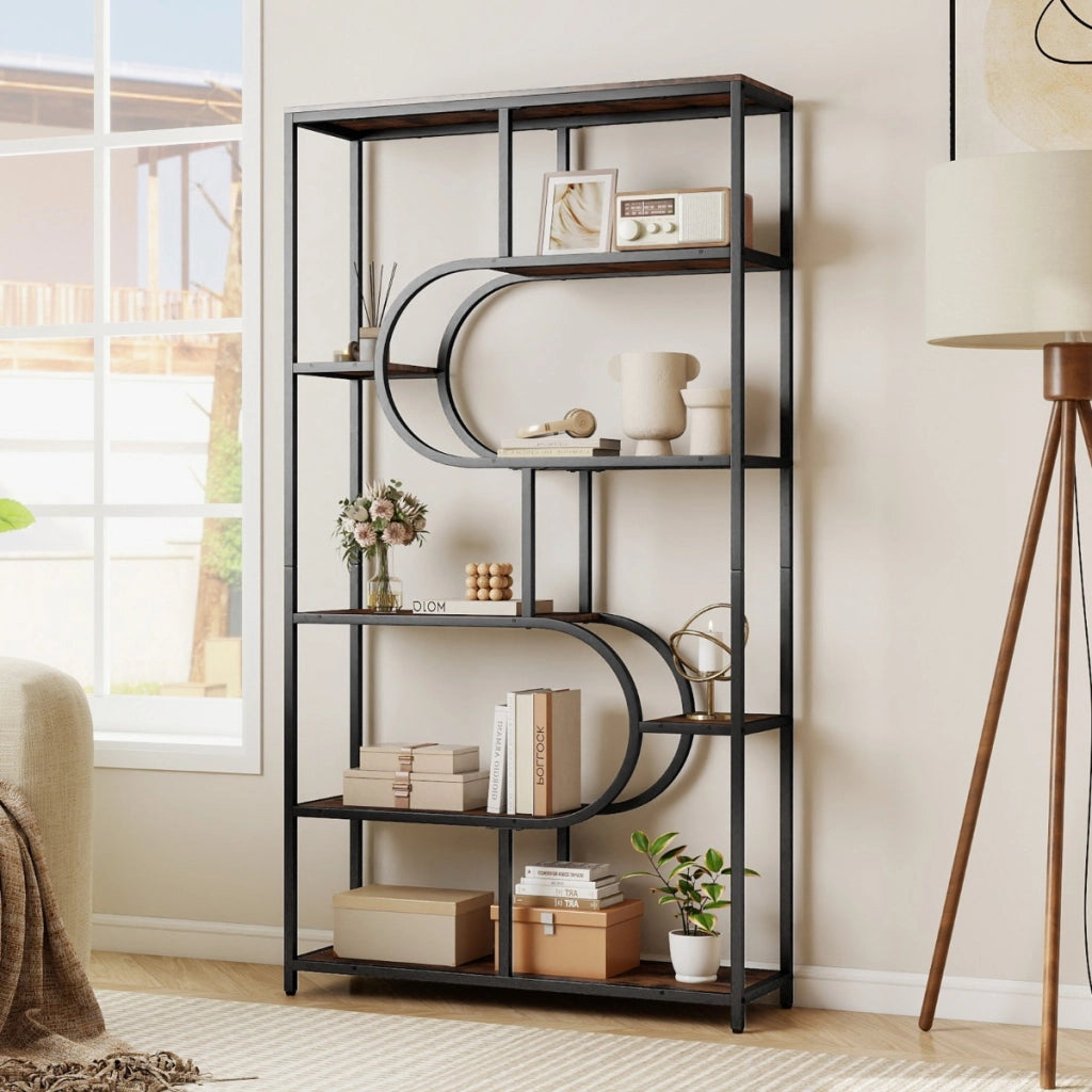 Libreria moderna scaffale per libri con piedini antiscivolo e antiribaltamento, Libreria moderna a 8 ripiani aperti Nero