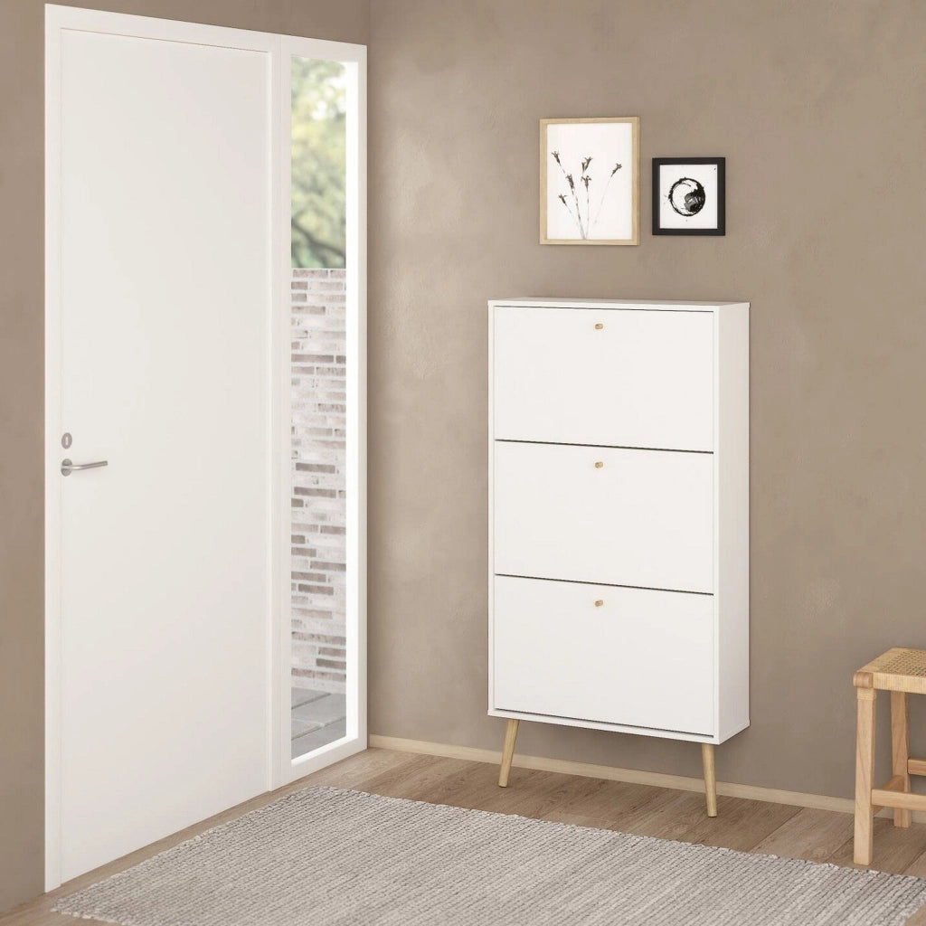 Scarpiera Fung, Mobile portascarpe, Armadio da ingresso multiuso, Mobiletto per calzature, 70x24 h139 cm, Bianco