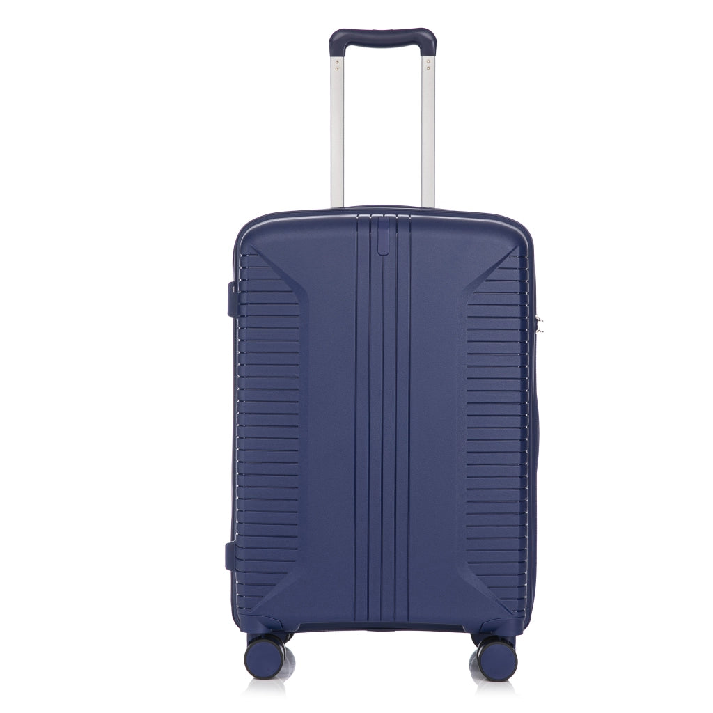Set di 3 valigie rigide con ruote girevoli a 360 gradi manici laterali ganci e chiusura a combinazione blu