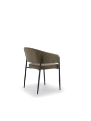 Sedia da interni Maya con braccioli, struttura in metallo antracite e seduta in tessuto Easy-Clean marrone chiaro - Design Elegante