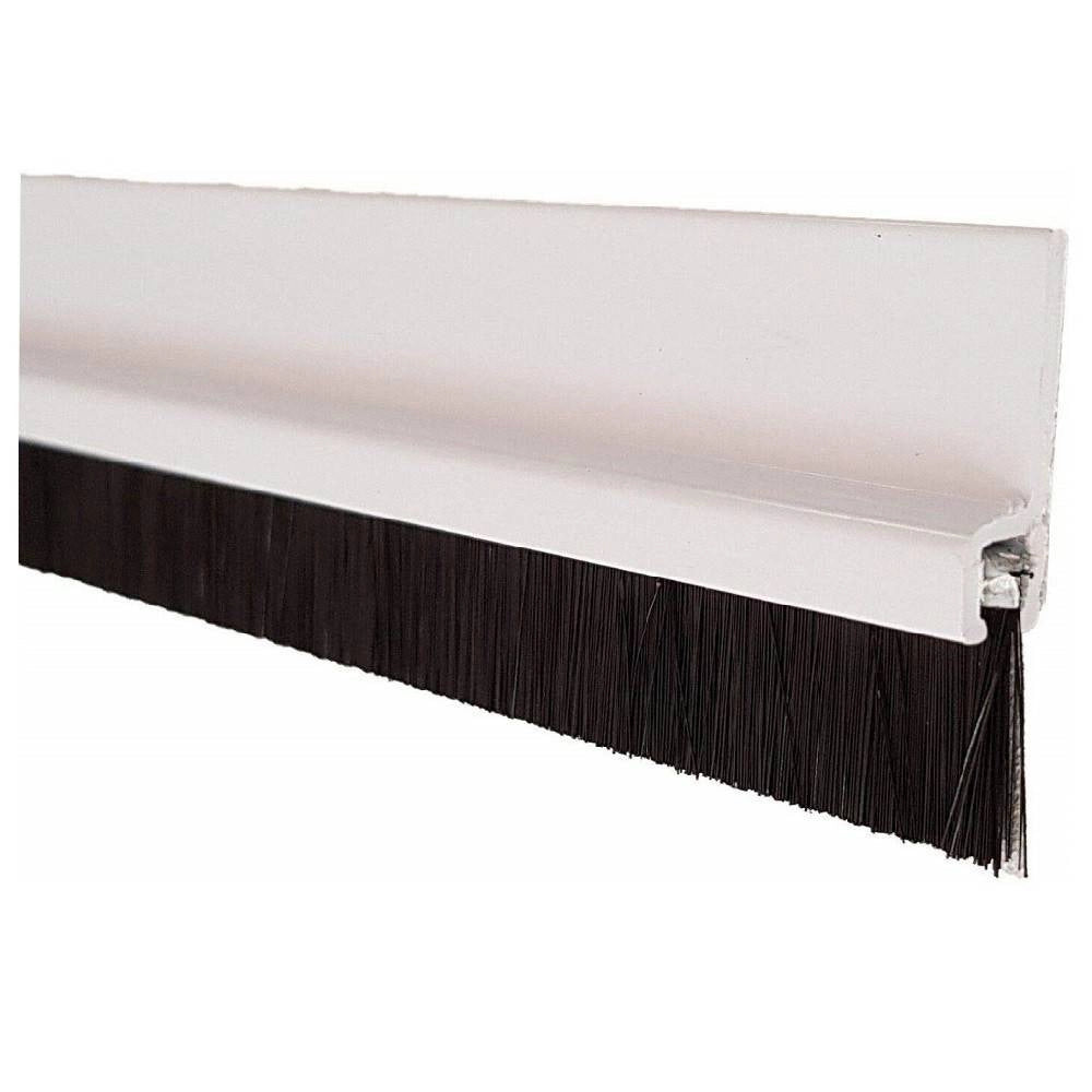 Trade Shop - Sottoporta Pvc Con Spazzola 90cm Bianco Adesiva Paraspifferi Freddo Porte Finestre -
