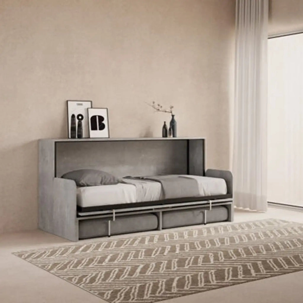 Letto singolo a scomparsa Kando con divano cemento, grigio