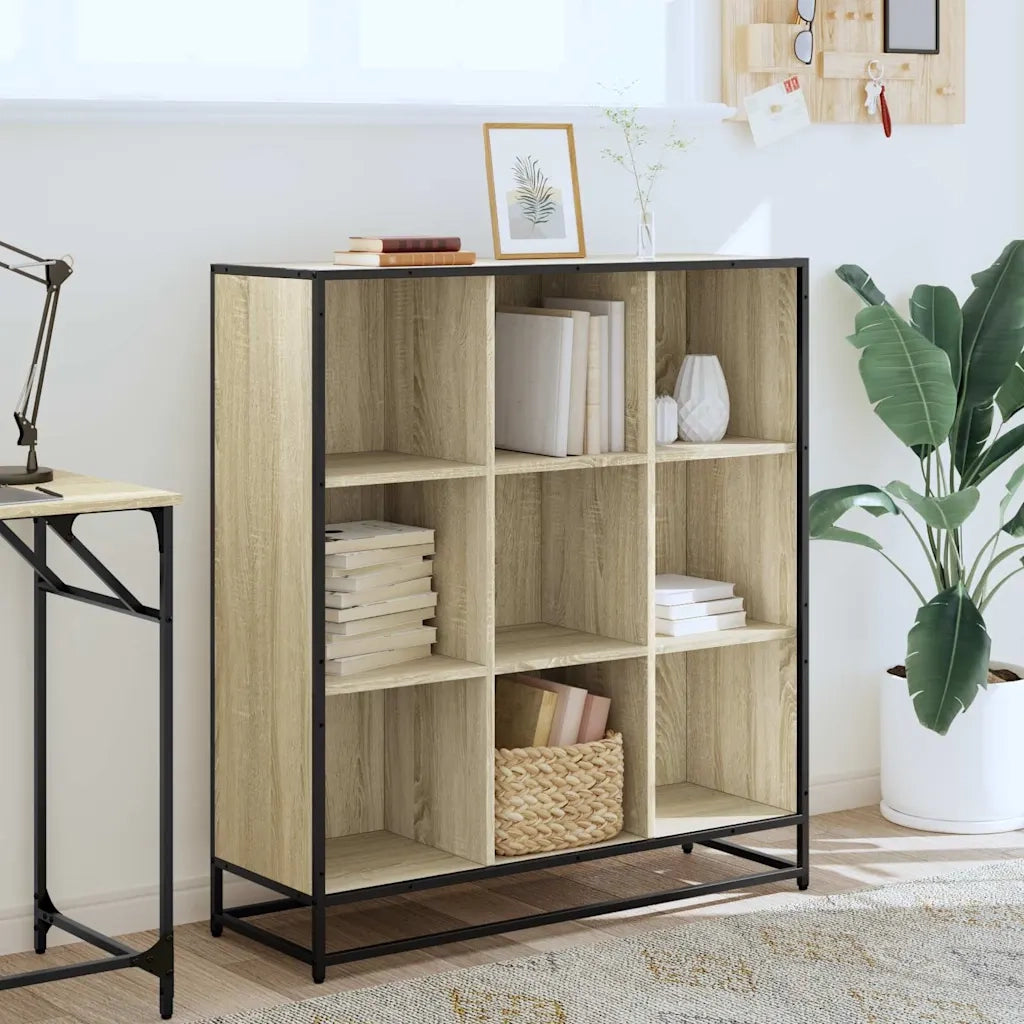 Libreria-Scaffale per Libri-Mobile di Stoccaggio Rovere Sonoma 97,5x33x107,5 cm Multistrato e Metallo