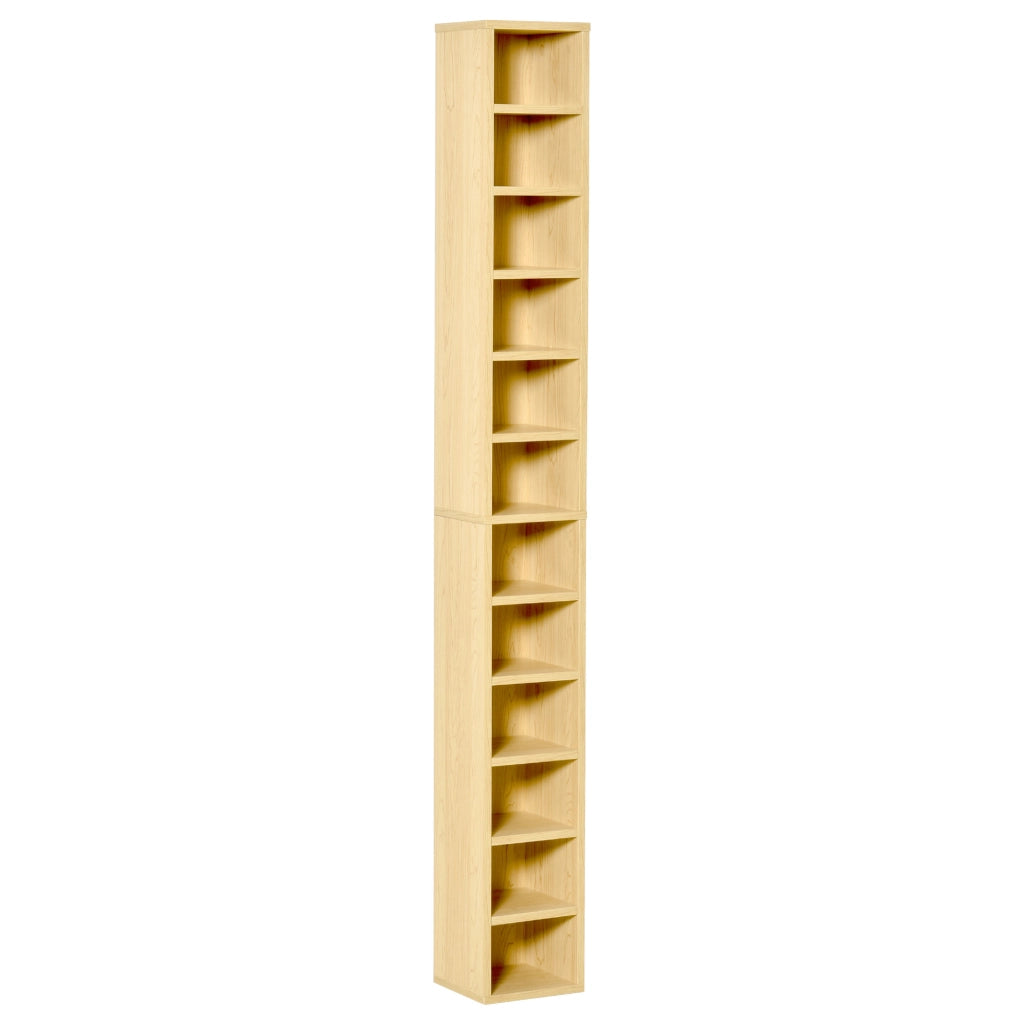 Mobile Libreria Porta CD a 12 Ripiani per 204 CD, in MDF e Truciolato, 21x20x175 cm, color Legno