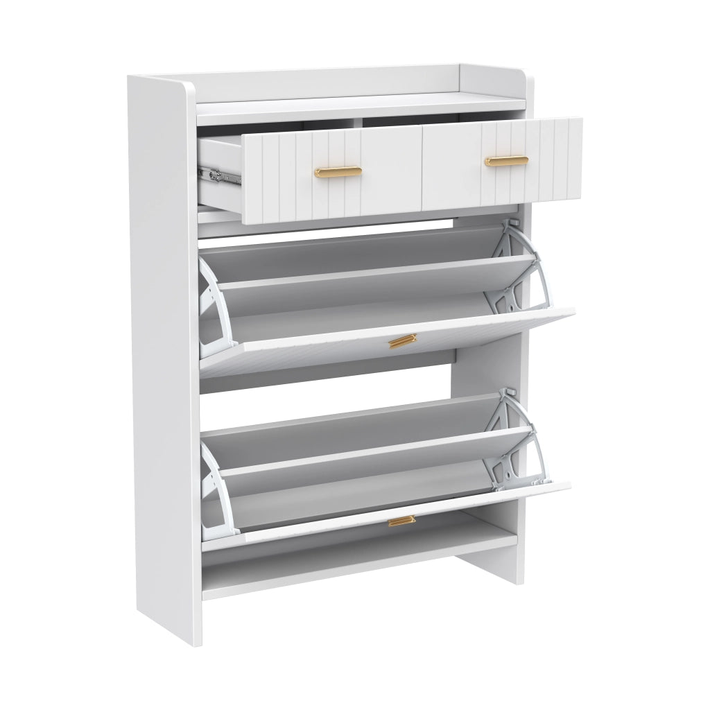 Scarpiera stretta con 2 vani a ribalta e 1 cassetto, mobile portascarpe moderno salvaspazio per ingresso, bianco, 75 ¡Á 24 ¡Á 108,5 cm
