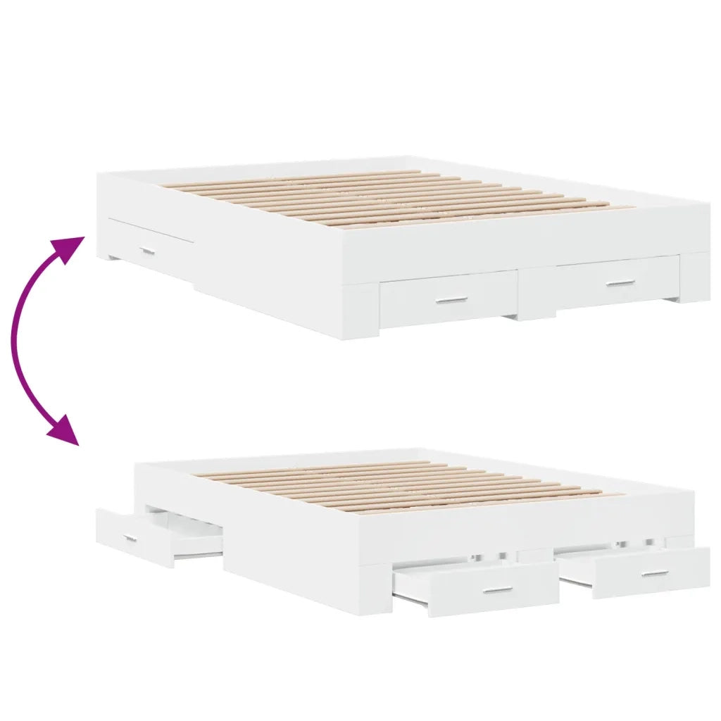 Letto matrimoniale | Letto per adulti | Giroletto con Cassetti Bianco 120x200 cm in Legno Multistrato