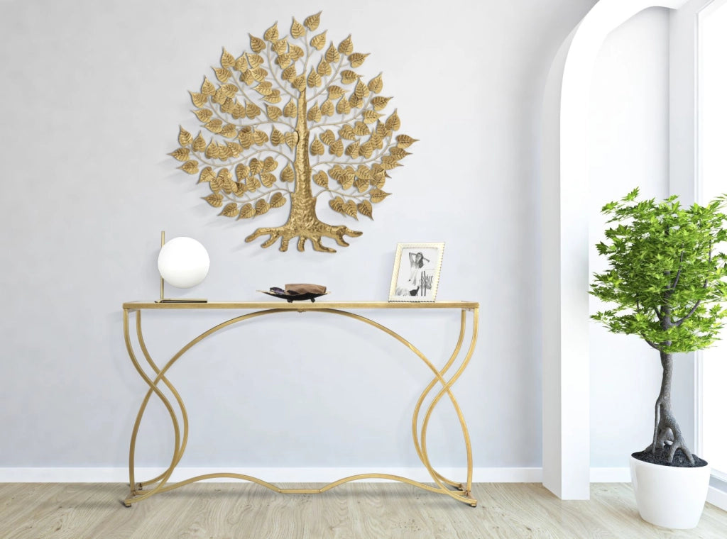 Console Sunshine 130x40x75 cm in Ferro e Specchio Oro e Nero