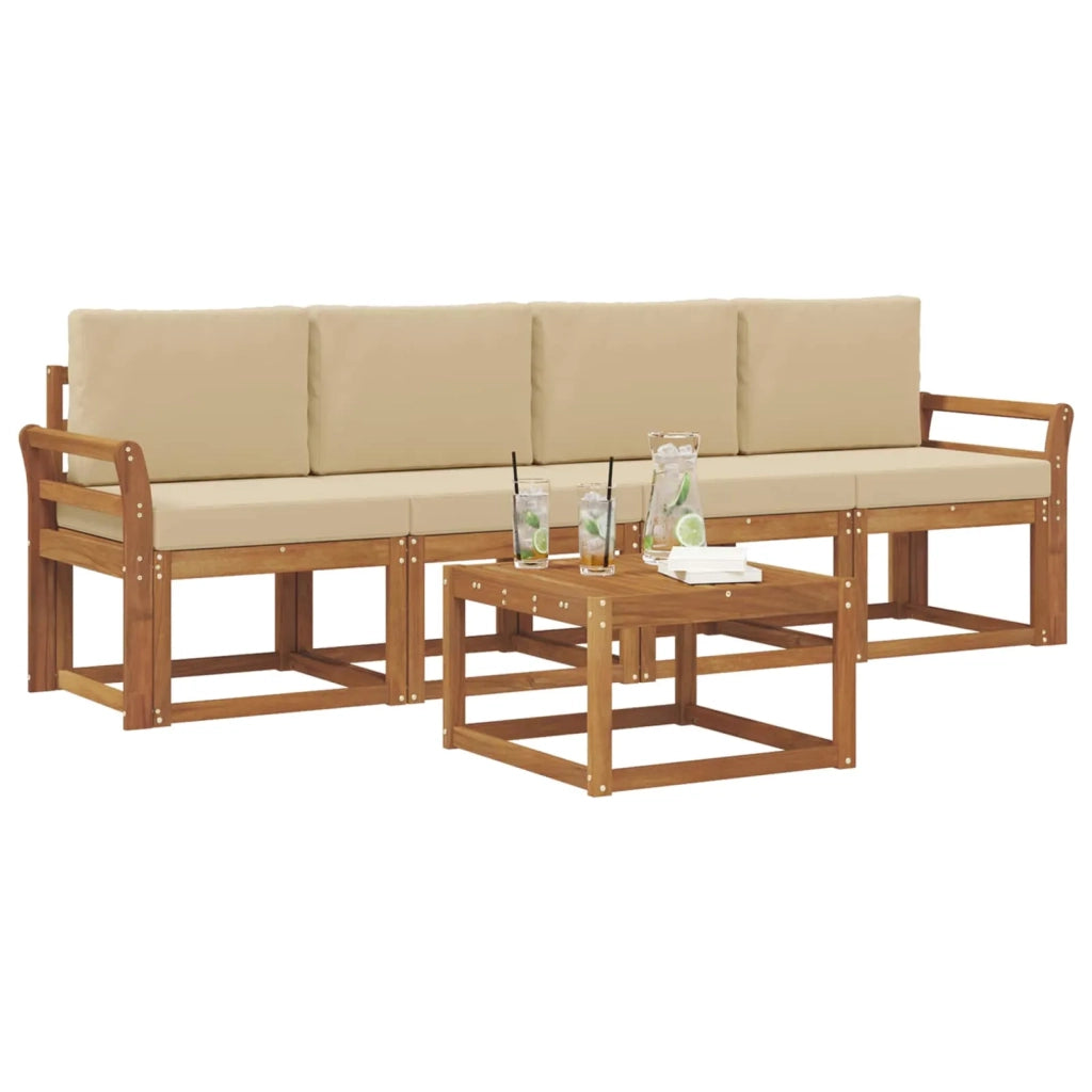 Set di divani da esterno con cuscino 5 pcs Naturale e Beige 3365976