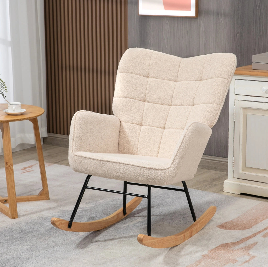 Poltrona a dondolo 98x71x101 cm con schienale trapuntato; in polyester beige