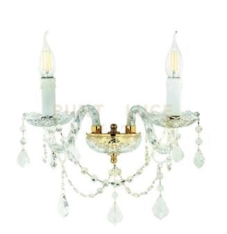 APPLIQUE OPERA 2 LUCI CRISTALLO E ORO ATTACCO E14 L.37CM